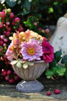 Autumn arrangement of dahlias, asters, hydrangeas,