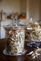 Dried lime leaves and blossom in storage jars