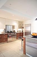 Contemporary kitchen with wood and stainless steel