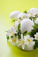 Easter arrangement: wood anemones and eggs with wh