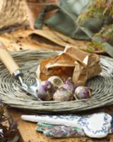 Hyacinth bulbs on a wicker tray