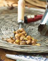 Crocus bulbs on a wicker tray