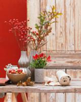 Autumn table centrepiece with rosehips