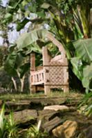 Egyptian wooden bench in garden