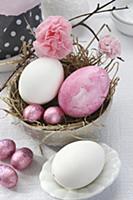 Easter arrangement with straw nest in dish, Easter