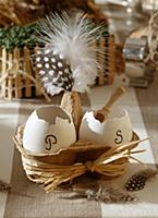 Easter decorations: egg shells and salt and pepper