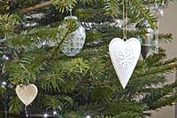 Christmas decorations hung from Christmas tree