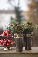 Two small metal buckets decorated with vintage rib