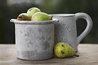 Stoneware pot and jug with pears