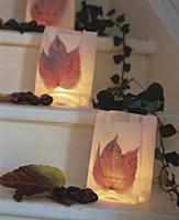 Paper-bag candles lanterns decorated with autumn l