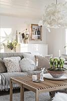 Cosy, white and beige living room in winter