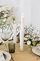 Table set for wedding with spring flowers, dry twi