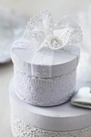 Gift boxes decorated with lace trim and lace flowe