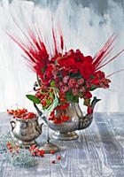 Bouquet of red-dyed barley, begonias, rowan berrie