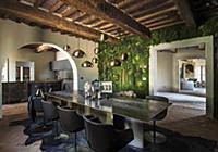 Green walls in luxurious dining room