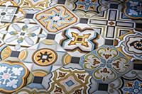 Close-up of colourful patterned tiles