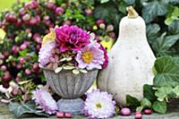 Autumn arrangement of dahlias, asters, hydrangeas,