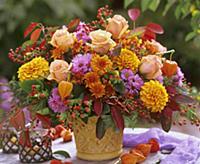 Autumn arrangement of roses, asters, dahlias, Chin