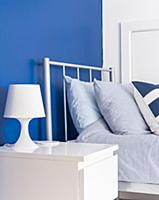 Blue and white bedroom