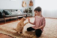 Girl playing with cat at home