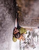 Climber trad climbing, Pine Creek, Bishop, Califor