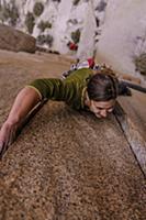 Climber trad climbing, Pine Creek, Bishop, Califor