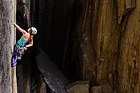 Climber rock climbing, Cookie Cliff, Yosemite Nati