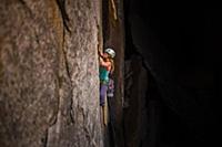 Climber rock climbing, Cookie Cliff, Yosemite Nati