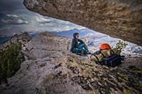 Climber resting on peak, Tuolumne Meadows, Yosemit
