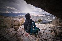 Climber resting on peak, Tuolumne Meadows, Yosemit