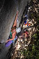Climber rock climbing, Cookie Cliff, Yosemite Nati