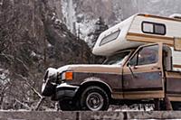 Climber beside campervan, Yosemite National Park, 