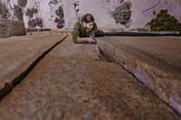 Climber trad climbing, Pine Creek, Bishop, Califor