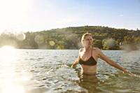 Woman enjoying lake