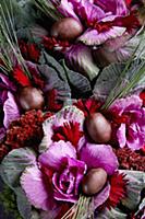 An arrangement of pink shades made from cabbage, p