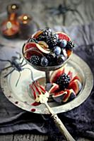 Black and red fruit Halloween fruit salad