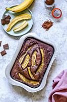 Brownies with milk chocolate, bananas and sea salt