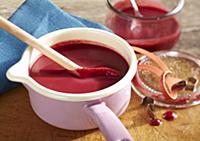 Beetroot soup with horseradish and apple in a sauc