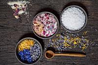 Floral salt with cornflowers, marigolds, lavender,