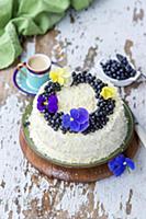 A white chocolate and blueberry cake