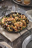 Spanish paella in a pan