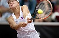 Sweden's Johanna Larsson returns a ball to Mona Ba