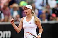 Sweden's Johanna Larsson celebrates a point during