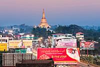 MYANMAR / Mon State / Bago / Townscape with illumi