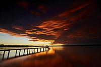 Jetty and Lake, sunset, Ambach, Lake Starnberg, ba