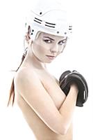 Naked girl boxer in boxing gloves